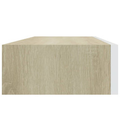 Étagère à tiroir murale Chêne et blanc 60x23,5x10 cm MDF