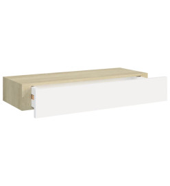 Étagère à tiroir murale Chêne et blanc 60x23,5x10 cm MDF