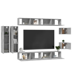 Ensemble de meuble TV 8 pcs Gris béton Aggloméré