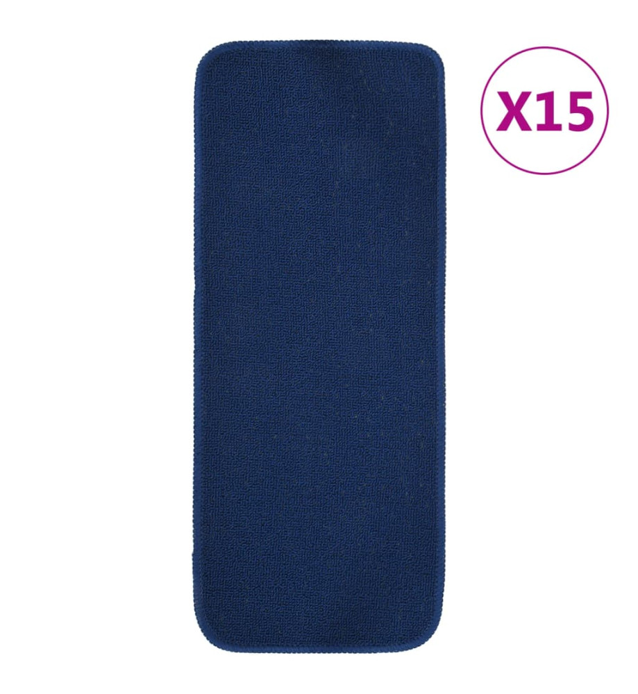 Tapis d'escalier 15 pcs 60x25 cm Bleu marine Rectangulaire