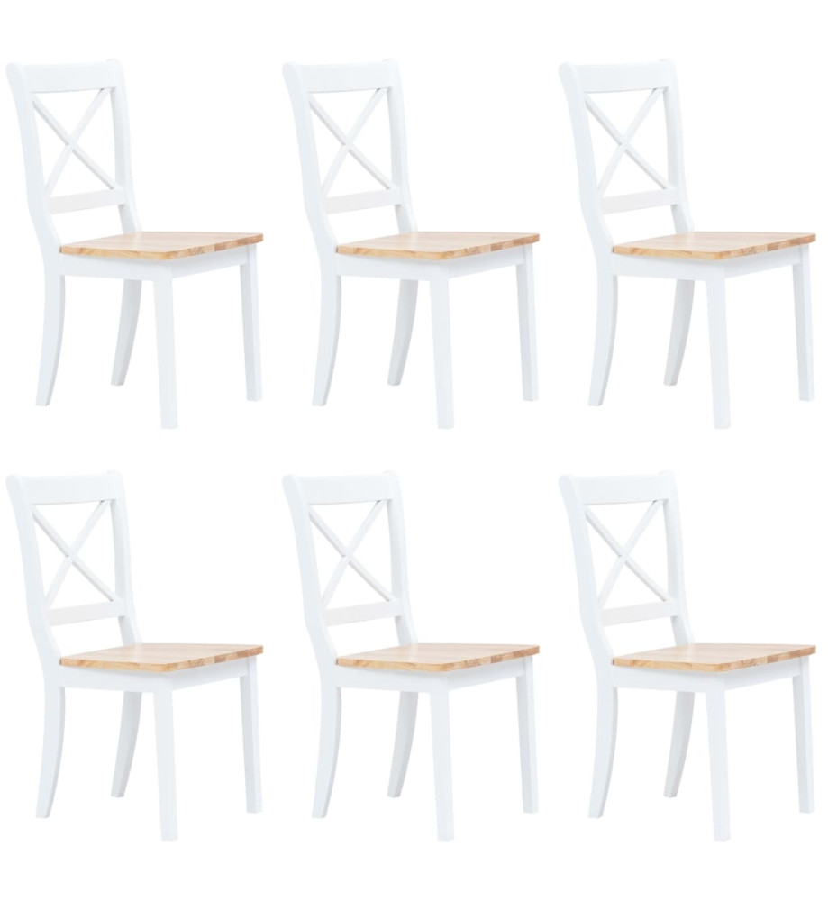 Chaises à manger lot de 6 blanc/bois clair bois d'hévéa massif