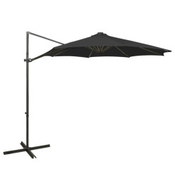 Parasol déporté avec mât et lumières LED Noir 300 cm