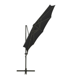 Parasol déporté avec mât et lumières LED Noir 300 cm