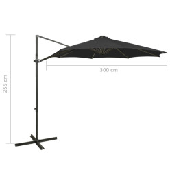 Parasol déporté avec mât et lumières LED Noir 300 cm