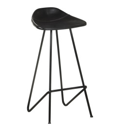 Tabourets de bar lot de 4 noir cuir véritable