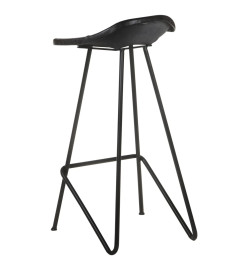 Tabourets de bar lot de 4 noir cuir véritable