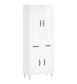 Buffet haut Blanc brillant 69,5x34x180 cm Bois d'ingénierie