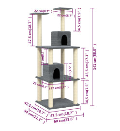 Arbre à chat avec griffoirs en sisal Gris foncé 141 cm