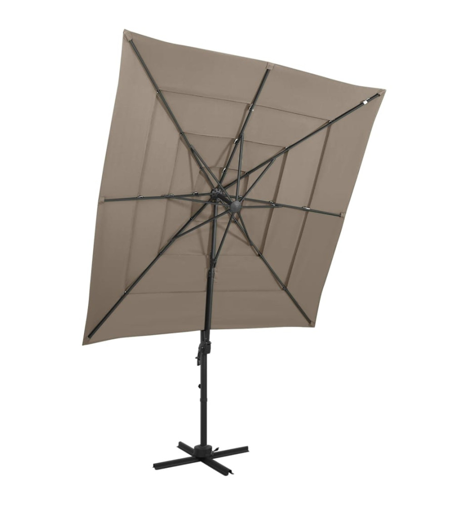 Parasol à 4 niveaux avec mât en aluminium Taupe 250x250 cm