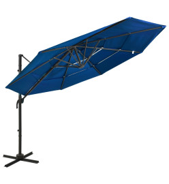 Parasol à 4 niveaux avec mât en aluminium Bleu azuré 3x3 m