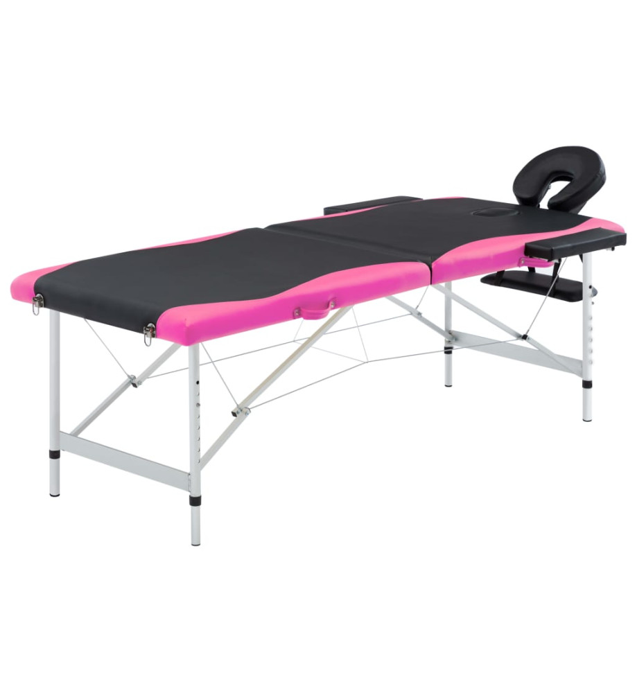 Table de massage pliable 2 zones Aluminium Noir et rose