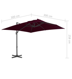 Parasol déporté avec mât en aluminium Rouge bordeaux 300x300 cm