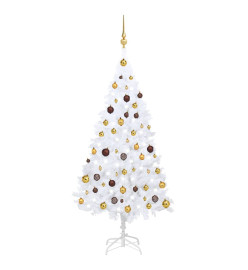 Arbre de Noël artificiel avec LED et boules Blanc 150 cm PVC