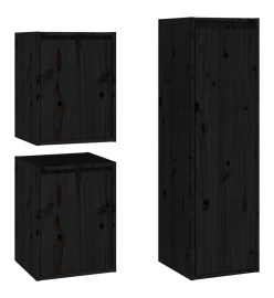 Meubles TV 3 pcs Noir Bois massif de pin