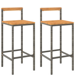 Tabourets de bar 2 pcs gris résine tressée et bois d'acacia