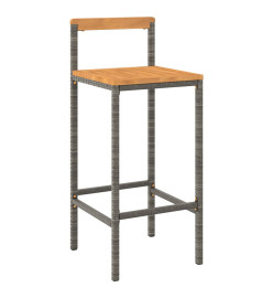 Tabourets de bar 2 pcs gris résine tressée et bois d'acacia