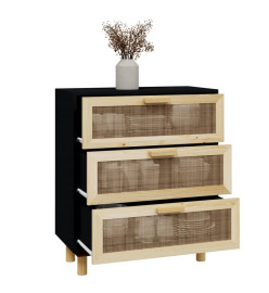 Buffet Noir 60x30x70 cm Bois de pin massif et rotin naturel