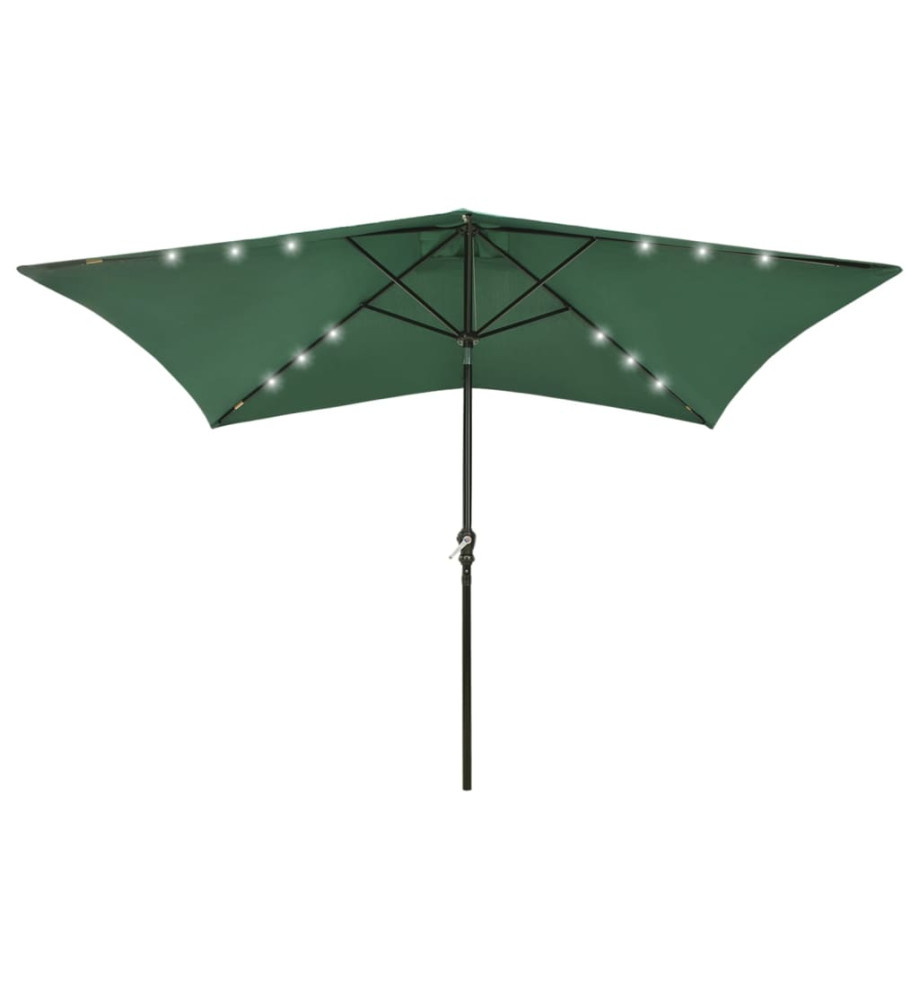 Parasol avec LED et mât en acier Vert 2x3 m