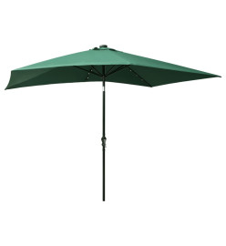 Parasol avec LED et mât en acier Vert 2x3 m