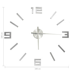 Horloge murale 3D Design moderne Argenté 100 cm XXL