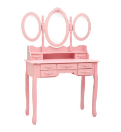 Coiffeuse avec tabouret et miroir pliable en 3 Rose