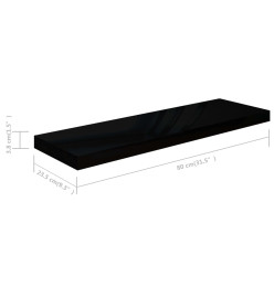 Étagère murale flottante 2 pcs Noir brillant 80x23,5x3,8 cm MDF