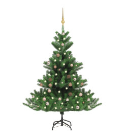 Sapin de Noël artificiel Nordmann avec LED et boules Vert 120cm