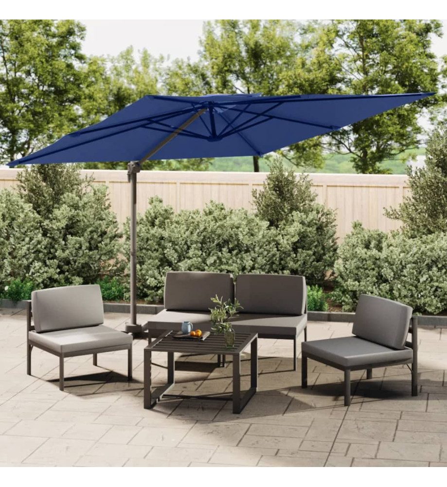 Parasol cantilever à double toit Bleu azuré 300x300 cm