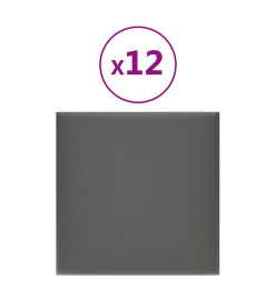 Panneaux muraux 12 pcs Gris 30x30 cm Similicuir 1,08 m²