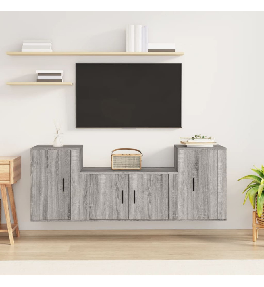 Ensemble de meubles TV 3 pcs Sonoma gris Bois d'ingénierie