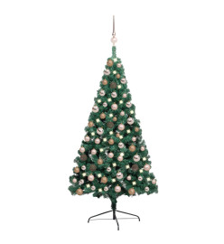 Demi-arbre de Noël artificiel avec LED et boules Vert 120 cm