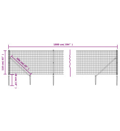 Clôture en treillis métallique et ancrage anthracite 1,1x10 m