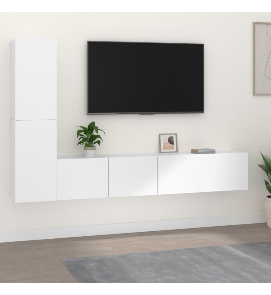 Ensemble de meubles TV 4 pcs Blanc Bois d'ingénierie