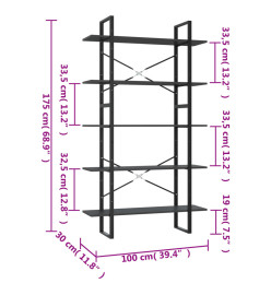 Bibliothèque à 5 niveaux Gris 100x30x175 cm Bois d'ingénierie