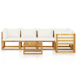 Salon de jardin 6 pcs avec coussin Crème Bois d'acacia solide