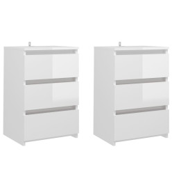 Tables de chevet 2 pcs Blanc brillant 40x35x62,5 cm Aggloméré