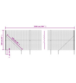 Clôture en treillis métallique et ancrage anthracite 1,6x25 m