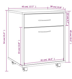 Armoire roulante Chêne fumé 45x38x54 cm Bois d'ingénierie