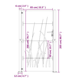 Portail de jardin 105x205 cm acier corten conception d'herbe