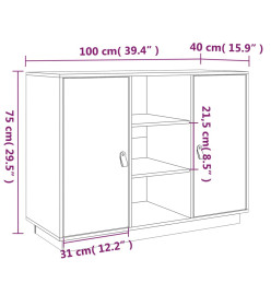 Buffet Noir 100x40x75 cm Bois massif de pin