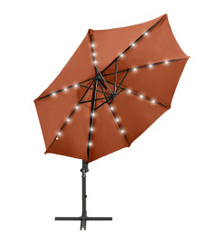 Parasol déporté avec mât et lumières LED Terre cuite 300 cm