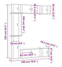 Ensemble de meubles TV 7 pcs Chêne fumé Bois d'ingénierie