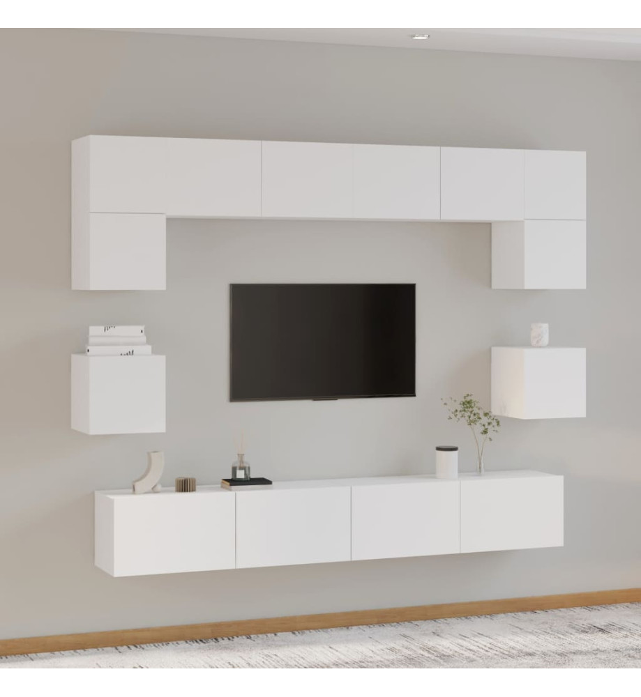 Ensemble de meubles TV 8 pcs Blanc Bois d'ingénierie