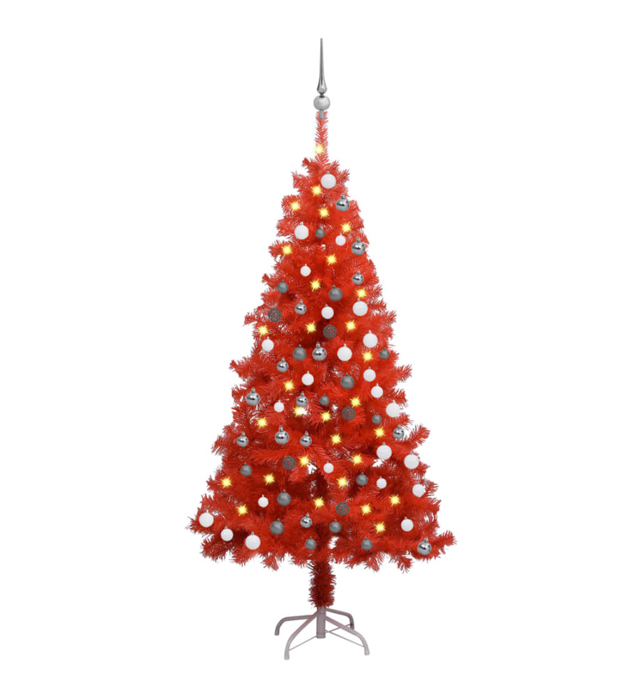 Arbre de Noël artificiel avec LED et boules Rouge 120 cm PVC