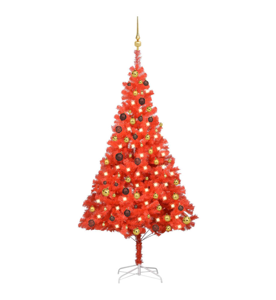 Arbre de Noël artificiel avec LED et boules Rouge 180 cm PVC