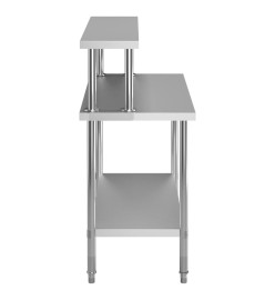 Table de travail de cuisine avec étagère 120x60x120 cm Inox