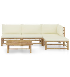 Salon de jardin 5 pcs avec coussins blanc crème Bambou