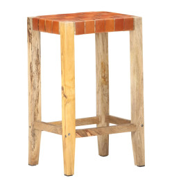 Tabourets de bar lot de 2 marron cuir véritable 75 cm