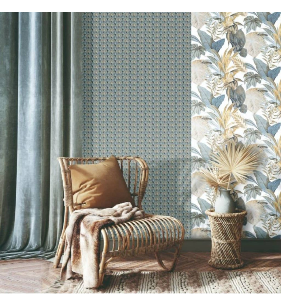 Topchic Papier peint Big Leaves Bleu et beige