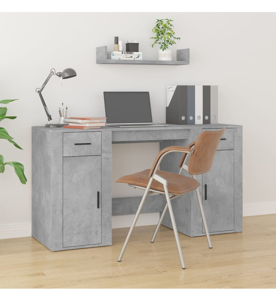 Bureau avec armoire gris béton bois d'ingénierie